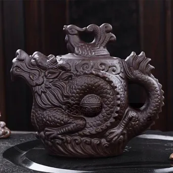 Китайский Исинский Чайник Горшок 500 мл Дракон Тетера Аутентичный Большой Емкости Фиолетовый Глиняный Чайник Кунг-фу Чайный Набор Чайные Горшки Креативный Подарок 0