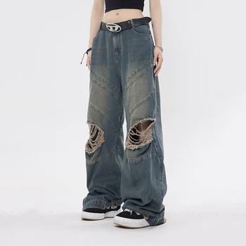 Классные и удобные женские джинсы с прямыми штанинами, Летние повседневные джинсовые брюки с потертой отделкой, женские джинсы