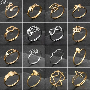 Кольцо из нержавеющей стали для женщин, простое сердце, лист, крест, звезда, бесконечность, геометрические кольца на палец, минималистичные ювелирные изделия, сумки для женщин