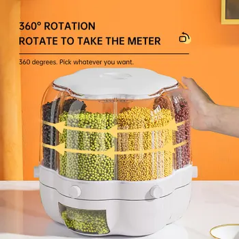 Кухонный контейнер для хранения Большой Контейнер для хранения продуктов, Вращающиеся на 360 ° Рисовые бочки, Герметичный Диспенсер для крупы, Рисовый бак, Коробка для зерна