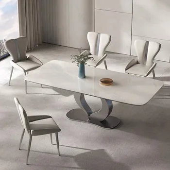Легкий Роскошный Современный Минималистичный Прямоугольный бытовой обеденный стол и стулья из нержавеющей стали