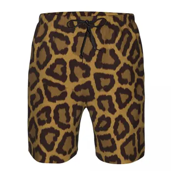 Леопардовый принт, быстросохнущие шорты для плавания, мужские купальники, купальный сундук, пляжная одежда для купания