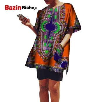 Летние Платья в африканском стиле Дашики для Женщин, Повседневная Женская футболка, Топ с карманами, Классический Тип, Одежда с принтом 