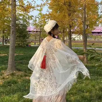 Летняя Солнцезащитная шаль Чонсам, Женская тонкая кружевная шаль с кисточками