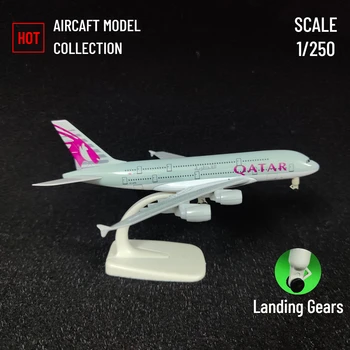 Масштаб 1: 250 Металлическая модель самолета 20 см, Миниатюрная копия авиационного самолета Qatar A380, Офисный декор, Детская подарочная игрушка для мальчика