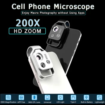 Микроскоп APEXEL HD 200X Макрообъектив для мобильного телефона с карманом для увеличения с CPL фильтром Светодиодная подсветка для iPhone Все смартфоны