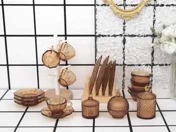 мини-модель кукольного домика 1: 6, мебельные аксессуары с комбинированной текстурой стекла (включая чашки и блюдца, фруктовые тарелки, салатницу 3