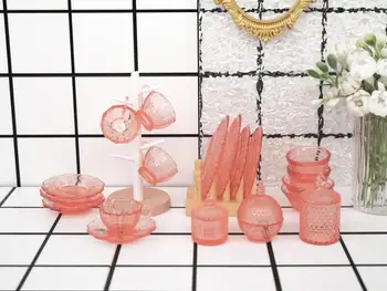 мини-модель кукольного домика 1: 6, мебельные аксессуары с комбинированной текстурой стекла (включая чашки и блюдца, фруктовые тарелки, салатницу 4