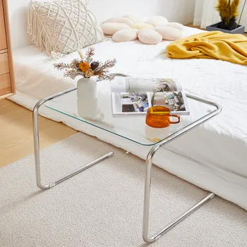 Минималистичный диван, несколько дизайнерских боковых сторон, Креативный Мини-журнальный столик из нержавеющей стали, Стекло, Простой металлический уголок, Несколько полок, столы
