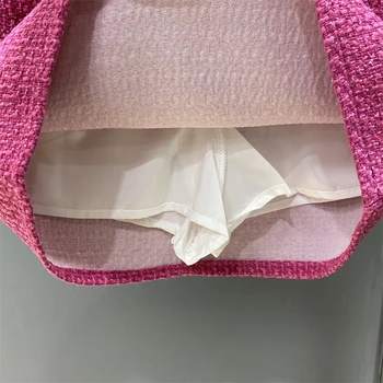 Модная розовая французская юбка для женщин 2023, осенне-зимние однотонные новые Элегантные твидовые юбки трапециевидной формы с высокой талией для похудения, 4
