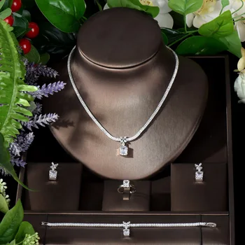 Модные сверкающие квадратные дизайнерские хрустальные серьги и ожерелье, наборы подвесок для женщин, Свадебные ювелирные аксессуары N-1283