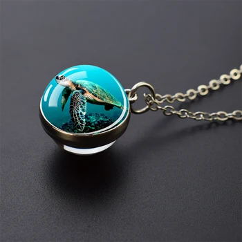 Модные Ювелирные Изделия Ожерелье с морской Черепахой Океанское Животное Стеклянный шар Кулон Ожерелье Для женщин Подарок для девочек
