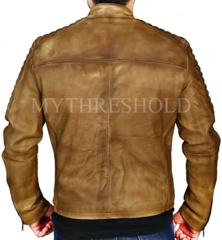 Мужская кожаная куртка Клубное винтажное пальто мотоциклиста Кафе Мотоциклиста для похудения Верхняя одежда 2