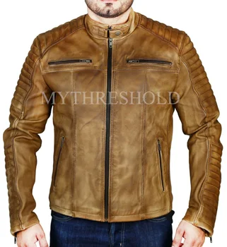 Мужская кожаная куртка Клубное винтажное пальто мотоциклиста Кафе Мотоциклиста для похудения Верхняя одежда 4