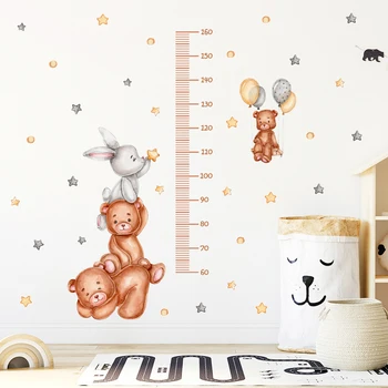 Мультяшные милые плюшевые мишки для измерения роста ребенка, животные, наклейки на стену, звезды, художественные наклейки для детской комнаты, украшение дома