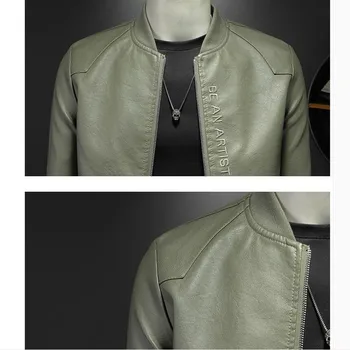 Новая мужская кожаная куртка в британском стиле, повседневная бейсбольная форма с простым отворотом, кожаная куртка, Повседневная мужская одежда для пальто 4
