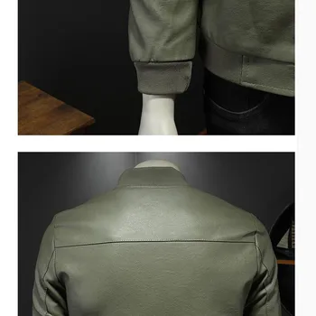 Новая мужская кожаная куртка в британском стиле, повседневная бейсбольная форма с простым отворотом, кожаная куртка, Повседневная мужская одежда для пальто 5