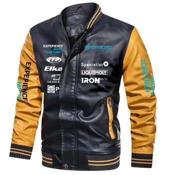 Новая мужская куртка-бомбер из кожи с логотипом CF moto, Осенняя повседневная мотоциклетная куртка из искусственной кожи, Байкерские кожаные пальто, Брендовая одежда Европейского размера
