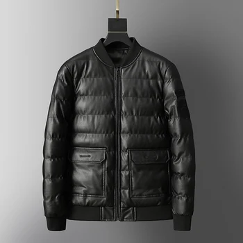 Новая Осенне-зимняя мотоциклетная кожаная куртка, Мужские толстые бейсбольные куртки из искусственной кожи, приталенное мужское пальто-бомбер, повседневная брендовая одежда