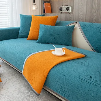 Новое модное роскошное жаккардовое Синельное диванное полотенце, универсальные противоскользящие чехлы для диванов для гостиной, чехлы для диванов с серым краем, Подушки