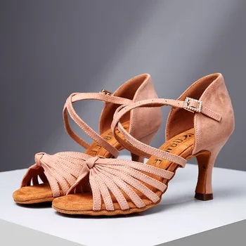 Новое поступление, кашемировые туфли для Латиноамериканских танцев на каблуке 7 см ярких цветов для женщин и Девочек, современные сандалии для танцев Ча-Ча-Танго-Сальса