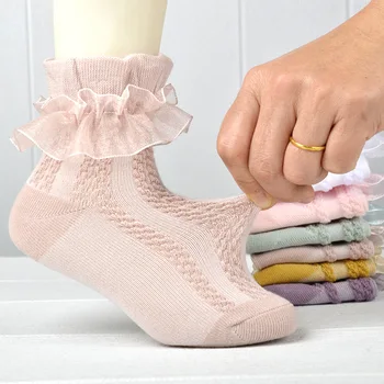 Новые носки для маленьких девочек, Кружевные носки-пачки с оборками для девочек, Хлопковые детские носки Принцессы для Танцев, Однотонные носки до Щиколотки с цветочными оборками