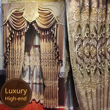Новые шторы в европейском и американском стиле в стиле ретро для гостиной и спальни, Роскошная ткань с вышивкой синелью, высококачественная на заказ