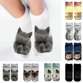 Носки с 3D принтом Кота, забавные, с милым мультяшным котенком, Короткие носки Унисекс, креативные носки с несколькими кошачьими мордочками, низкие носки до щиколотки для женщин