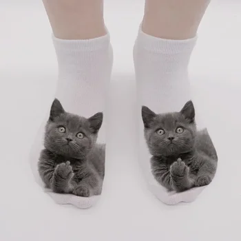 Носки с 3D принтом Кота, забавные, с милым мультяшным котенком, Короткие носки Унисекс, креативные носки с несколькими кошачьими мордочками, низкие носки до щиколотки для женщин 1