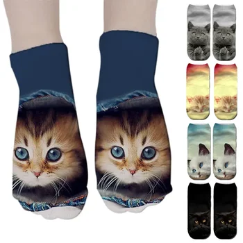 Носки с 3D принтом Кота, забавные, с милым мультяшным котенком, Короткие носки Унисекс, креативные носки с несколькими кошачьими мордочками, низкие носки до щиколотки для женщин 2