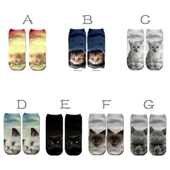 Носки с 3D принтом Кота, забавные, с милым мультяшным котенком, Короткие носки Унисекс, креативные носки с несколькими кошачьими мордочками, низкие носки до щиколотки для женщин 3