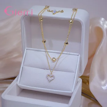 Ожерелье из стерлингового Серебра 925 пробы с золотым сердечком, лучший друг, Ожерелье Для женщин, девочек, Ювелирные изделия с кристаллами CZ, Оптовая продажа