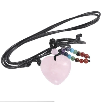 Ожерелье с подвеской в форме Сердца из натурального Розового Кварца, Рейки, Кристалл 7 Чакры, Каменные Бусины Для Мужчин и Женщин, Ювелирные изделия, Модный подарок 0