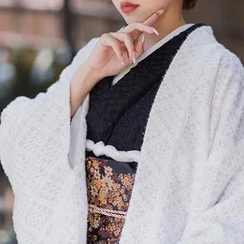 Оригинальное зимнее японское Кимоно, куртка Haori, свитер с капюшоном, Плюшевый теплый высококачественный кружевной кардиган