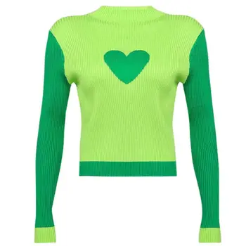 Осенний новый модный повседневный свитер с круглым вырезом и рисунком сердца, контрастный цвет 0
