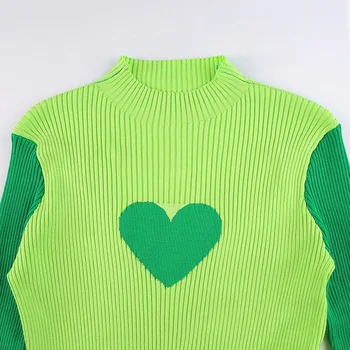 Осенний новый модный повседневный свитер с круглым вырезом и рисунком сердца, контрастный цвет 4