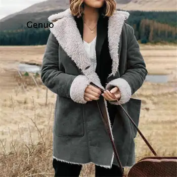 Осенняя новая модная плюшевая куртка с длинным рукавом, женское зимнее пальто, женская одежда, теплое пальто