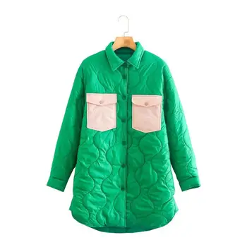 Осень 2022, новое модное зеленое хлопковое пальто, стеганая куртка, женское зимнее пальто, женское