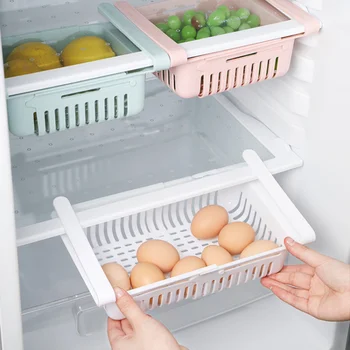 Подвесной Кухонный Органайзер Холодильник Коробка для хранения Яиц И Фруктов Выдвижные Корзины Кухонные Принадлежности Полка-Органайзер Для холодильника 0