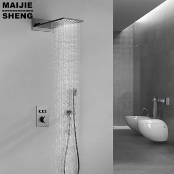Полностью медный скрытый душ, встроенный в стену, Интеллектуальный скрытый водопад с постоянной температурой, Костюм серого цвета