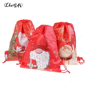 Рождественские сумки с завязками Санта-Клауса, детские сувениры, рюкзак из нетканого материала, Товары для вечеринки на День рождения, Дорожная упаковка для хранения