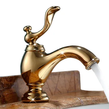 Роскошный золотой высококачественный смеситель для раковины из цельной латуни в ванной комнате В классическом стиле, установленный на бортике, роскошный смеситель для раковины, кран