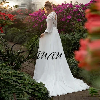 Свадебные платья в стиле Бохо с высоким воротом, длина до пола, Длинные пышные рукава, Свадебные платья, Кружевные аппликации, Шифоновое свадебное платье 2022