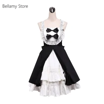 Сделано специально для вас, черно-белое платье без рукавов с оборками и бантиками, Готическое платье в стиле Лолиты