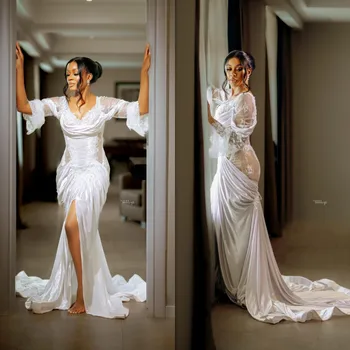 Сексуальное Свадебное платье для душа с белым Разрезом спереди, Свадебные халаты для невесты, Пижамы, Свадебное платье De mariee Boho
