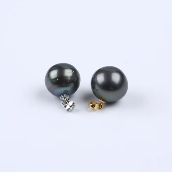 Серебро 925 пробы 15-16 мм, натуральная черная почти круглая нить, настоящее ожерелье из таитянского жемчуга, подвеска