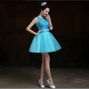Синие короткие платья для встречи выпускников, вечернее платье для выпускного вечера с 3D аппликацией без рукавов для девочек, простое платье для вечеринки