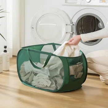 Складная корзина для хранения, Корзина для белья, Органайзер для грязной одежды, Подвесная бытовая одежда для ванной комнаты, сетчатая сумка для хранения на стене 0