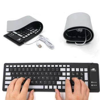 Складная силиконовая клавиатура с проводным управлением, USB Гибкая водонепроницаемая тонкая клавиатура, Универсальная бесшумная складная клавиатура для ПК-ноутбука