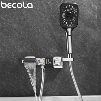 Смеситель для ванны Becola Deluxe со Светодиодным Цифровым Дисплеем, Ручной Душ, Смеситель для горячей и холодной Воды в Ванной, Водопадный Кран, Две Функции